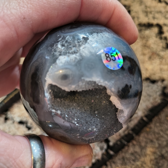 Gray and White Geode Sphere - Picture 3 of 4